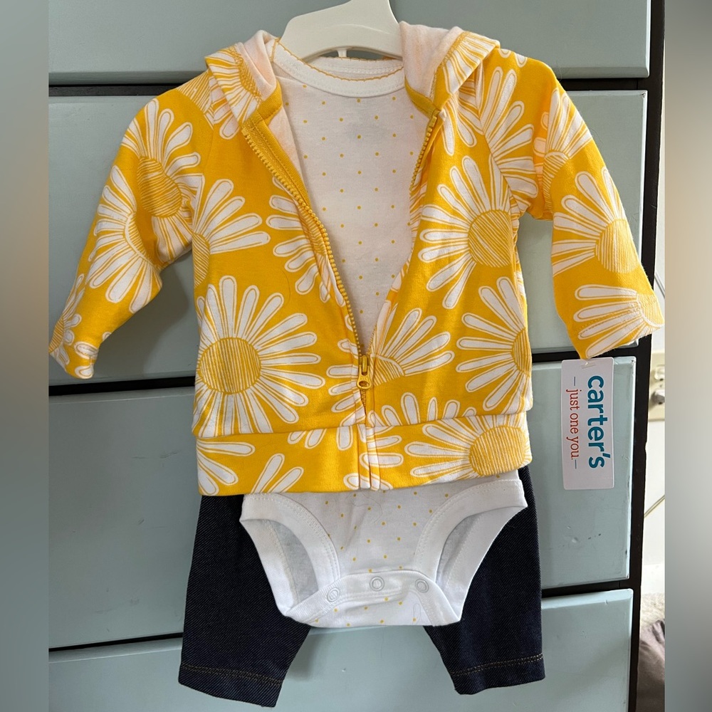 Carters baby girl matching set- long sleeve, pants, zip-up